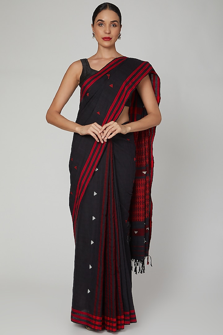 Naga Black-Red Cotton Silk Saree – The Silk Chamber