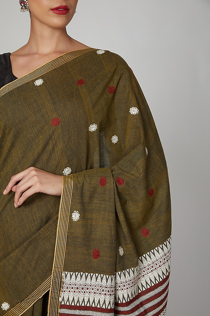 Onion Skin Dyed Silk Festive Saree Set With Bodo Tribal Motifs by The Silk Chamber at Pernia's Pop Up Shop