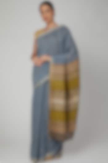 Inknut Grey Dyed Silk Saree Set with Bodo Tribal Motifs by The Silk Chamber