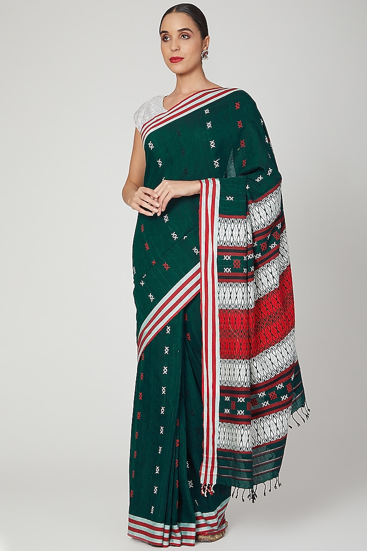 Emerald Green Embellished Saree Set by The Silk Chamber