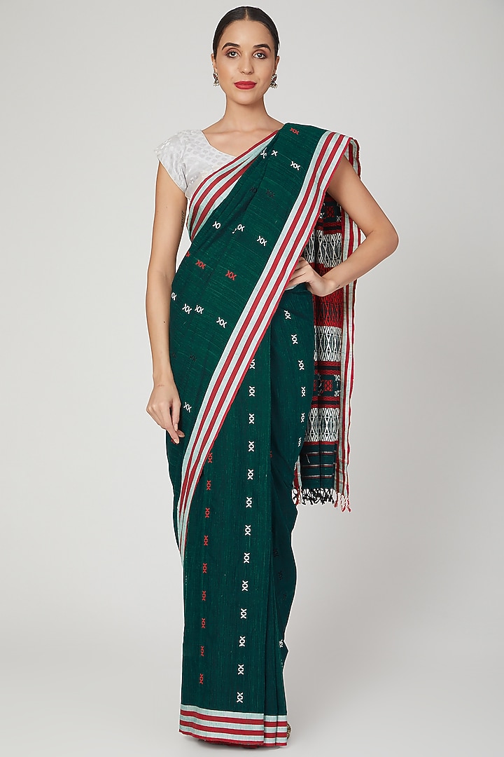 Emerald Green Embellished Saree Set by The Silk Chamber at Pernia's Pop Up Shop