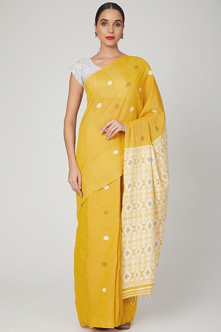 Tumeric Yellow Dyed Saree Set by The Silk Chamber