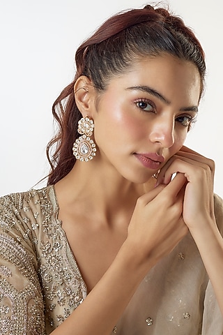 White Finish Kundan Polki Dangler Earrings by The Style Closet