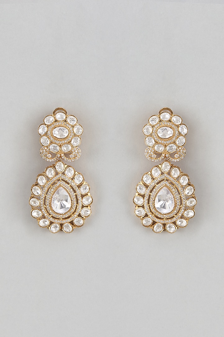 White Finish Kundan Polki Dangler Earrings by The Style Closet at Pernia's Pop Up Shop