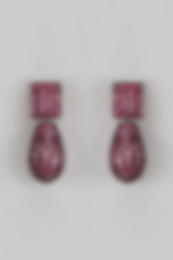 Black Rhodium Finish Red Quartz Dangler Earrings by The Style Closet