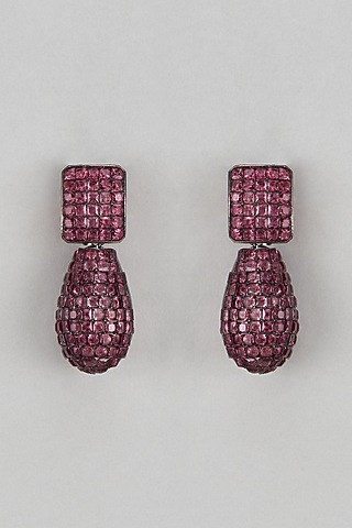 Black Rhodium Finish Red Quartz Dangler Earrings by The Style Closet