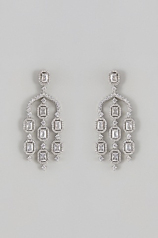White Finish Zircon Dangler Earrings by The Style Closet