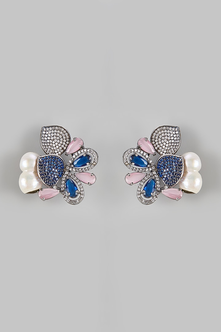 White Finish Zircon & Baroque Pearl Stud Earrings by The Style Closet at Pernia's Pop Up Shop