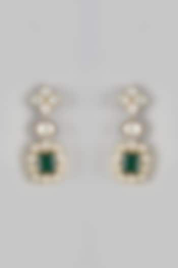 Gold Finish Kundan Polki & Semi-Precious Emerald Stone Dangler Earrings by The Style Closet