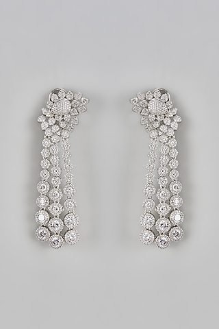 White Finish Diamond Dangler Earrings by The Style Closet