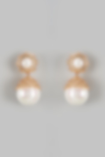 Gold Finish Shell Pearl Dangler Earrings by The Style Closet
