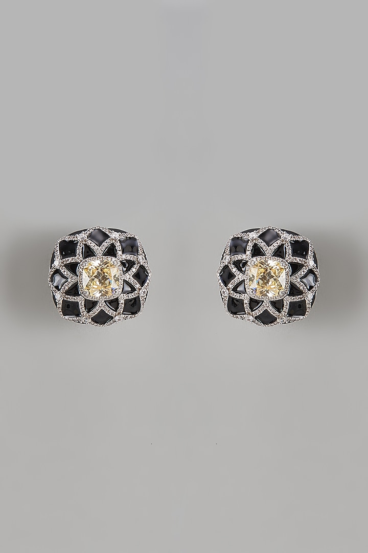 White Finish Crystal Stud Earrings by The Style Closet