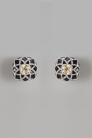 White Finish Crystal Stud Earrings by The Style Closet