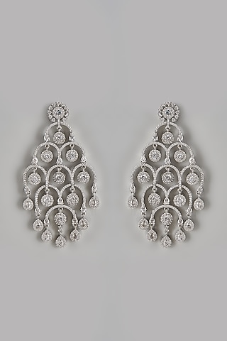 White Finish Diamond Dangler Earrings by The Style Closet