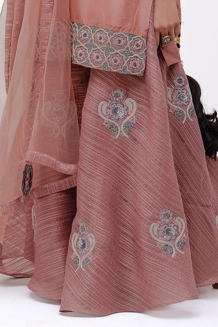 Rose Pink Silk Zari Embroidered Textured Wedding Sharara Set by The Silk Love at Pernia's Pop Up Shop