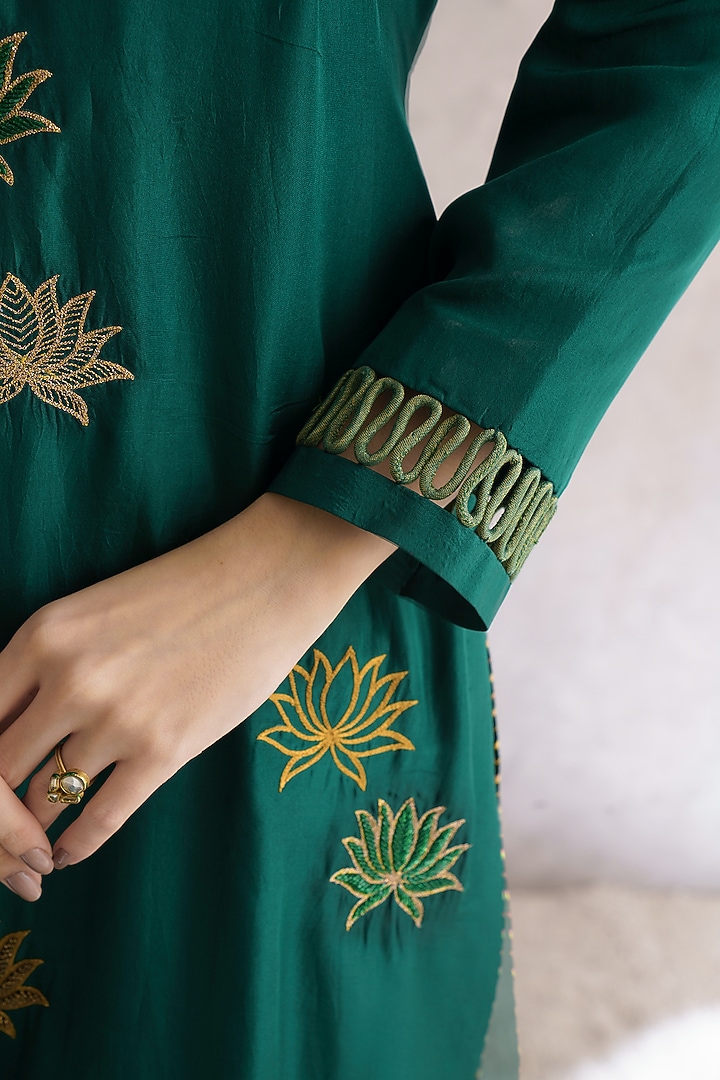 Lush Green Pure Silk Cord Embroidered Kurta Set by The Silk Love at Pernia's Pop Up Shop