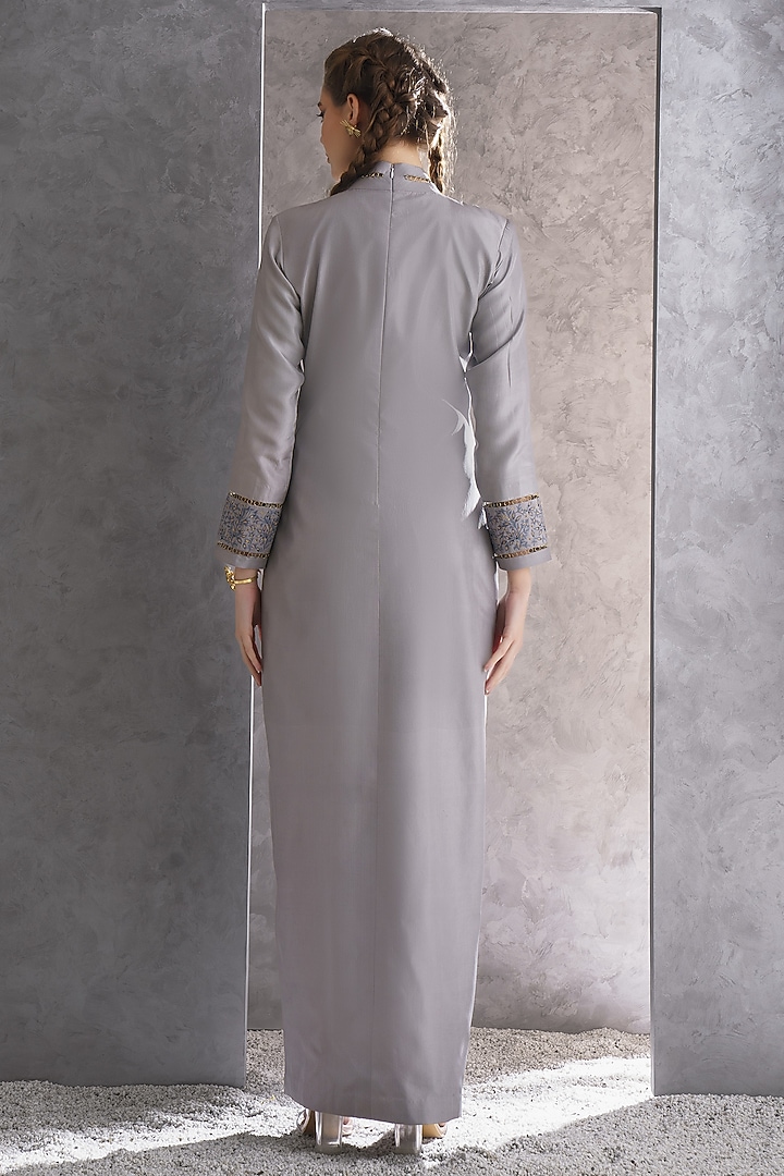 Sand Grey Pure Silk Sequin & Bead Embellished Kurta Set by The Silk Love at Pernia's Pop Up Shop