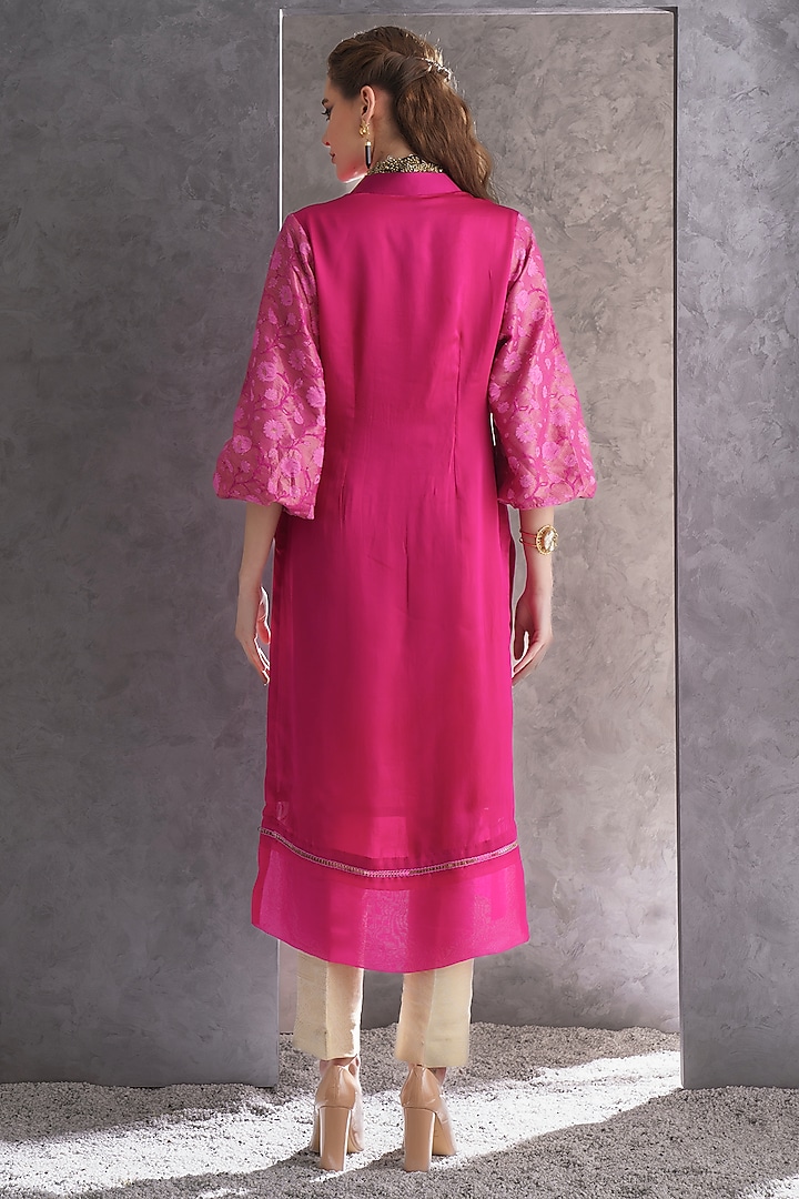 Pink & Gold Satin Embellished Kurta by The Silk Love at Pernia's Pop Up Shop