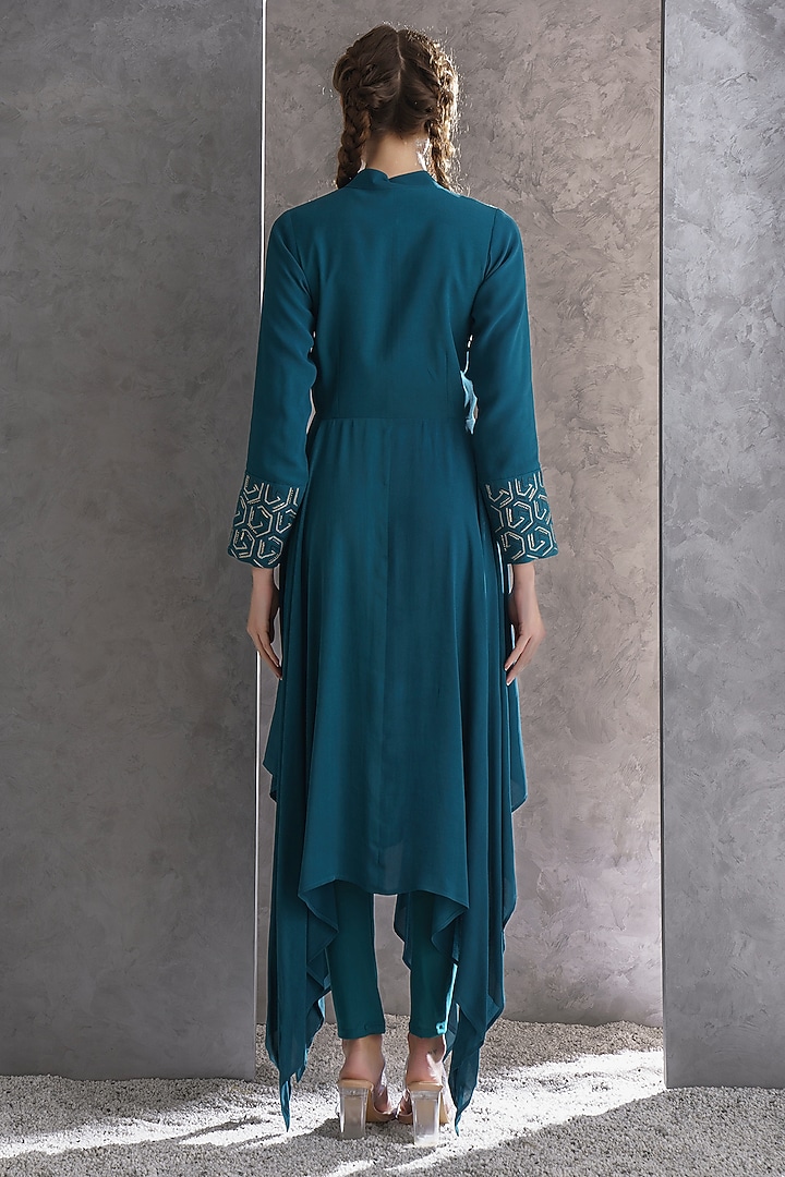 Teal Heavy Georgette Bead Embroidered Kurta by The Silk Love at Pernia's Pop Up Shop