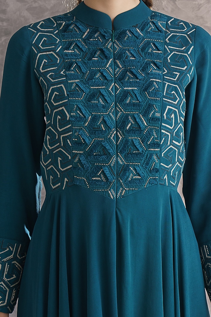 Teal Heavy Georgette Bead Embroidered Kurta by The Silk Love at Pernia's Pop Up Shop