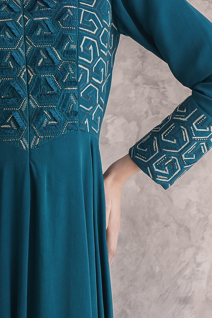 Teal Heavy Georgette Bead Embroidered Kurta by The Silk Love at Pernia's Pop Up Shop
