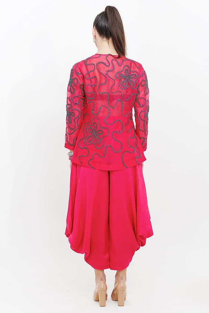 Pink Dupion Silk Draped Dhoti Set by The Silk Love at Pernia's Pop Up Shop