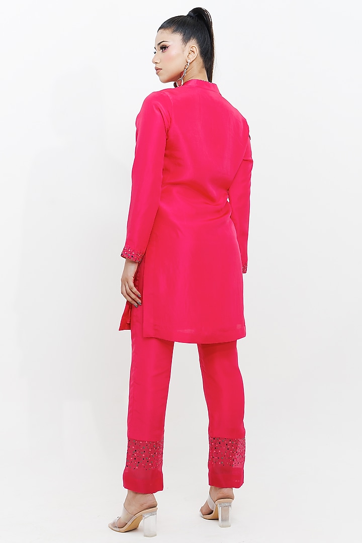 Pink Pure Silk Printed & Embellished Kurta Set by The Silk Love at Pernia's Pop Up Shop