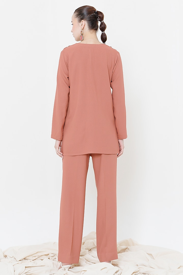 Rustic Orange Italian Crepe Zari Hand Embroidered Co-Ord Set by The Silk Love at Pernia's Pop Up Shop