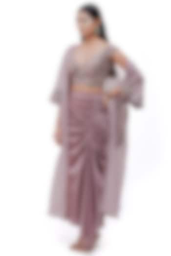Mauve Crushed Organza Embroidered Cape Set by The Silk Love at Pernia's Pop Up Shop