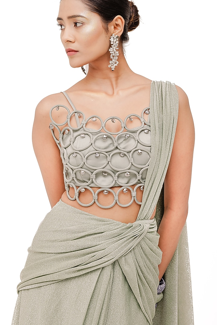 Mint Green Satin & Lurex Party Wear Saree Set by The Silk Love at Pernia's Pop Up Shop