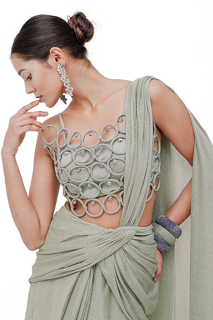 Mint Green Satin & Lurex Party Wear Saree Set by The Silk Love at Pernia's Pop Up Shop