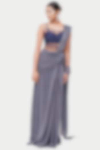Blue Satin & Lurex Party Wear Saree Set by The Silk Love at Pernia's Pop Up Shop
