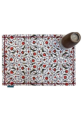 White Poly Duck & Silk Dupion Floral Printed Placemats Set by Tasseled Home