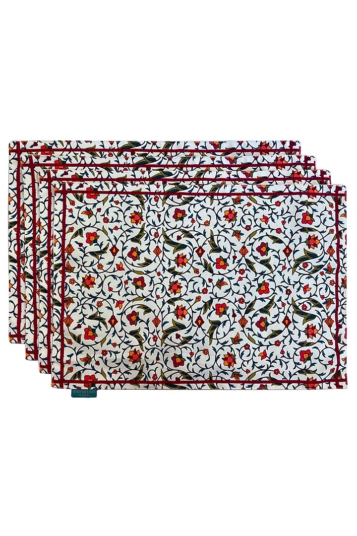 White Poly Duck & Silk Dupion Floral Printed Placemats Set by Tasseled Home at Pernia's Pop Up Shop