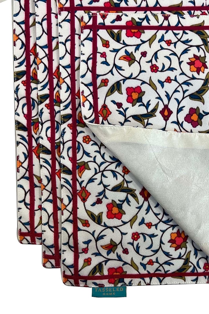 White Poly Duck & Silk Dupion Floral Printed Placemats Set by Tasseled Home at Pernia's Pop Up Shop
