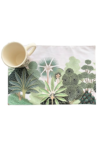 White Velvet & Silk Dupion Floral Printed Placemats Set by Tasseled Home