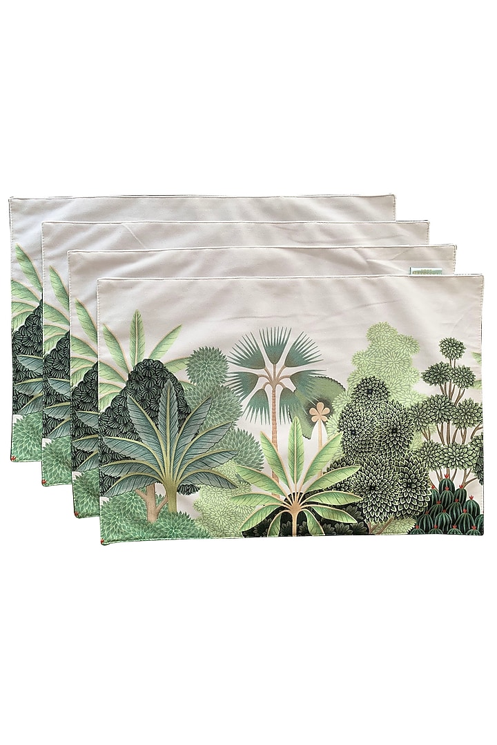 White Velvet & Silk Dupion Floral Printed Placemats Set by Tasseled Home at Pernia's Pop Up Shop