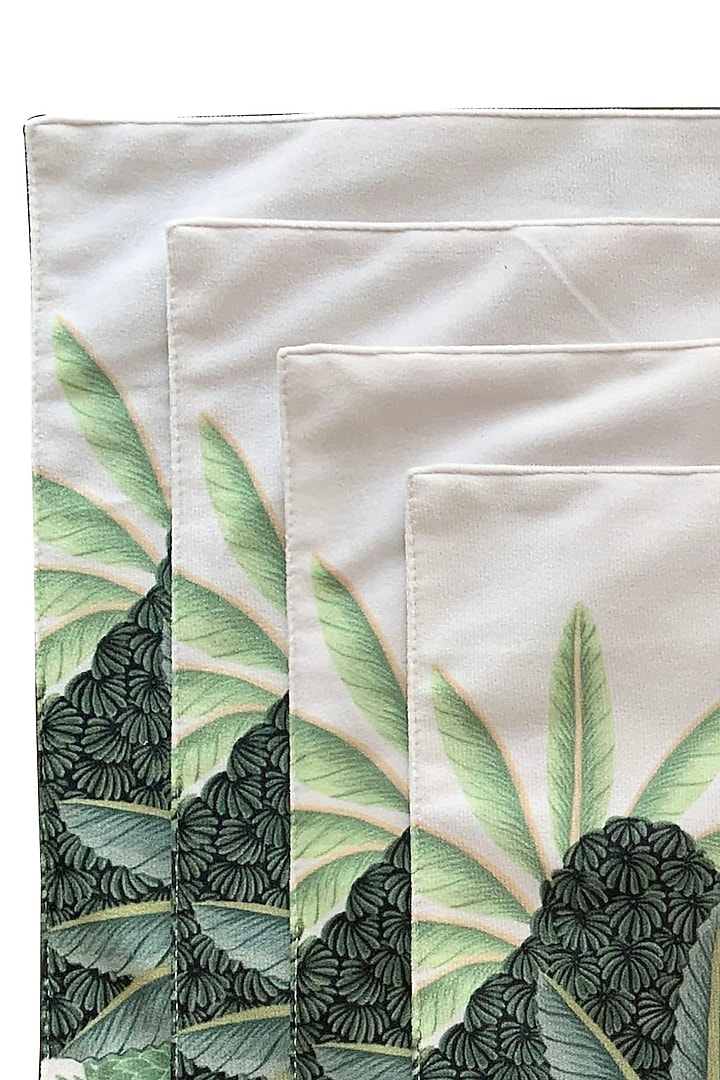 White Velvet & Silk Dupion Floral Printed Placemats Set by Tasseled Home at Pernia's Pop Up Shop