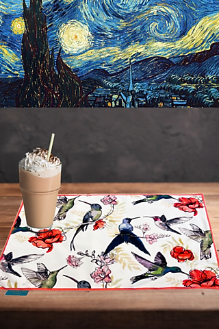 White Velvet & Silk Dupion Printed Placemats Set by Tasseled Home