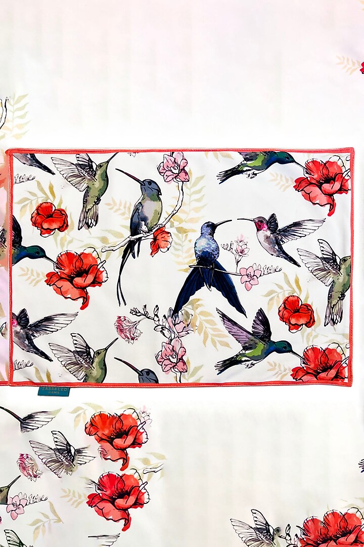 White Velvet & Silk Dupion Printed Placemats Set by Tasseled Home at Pernia's Pop Up Shop