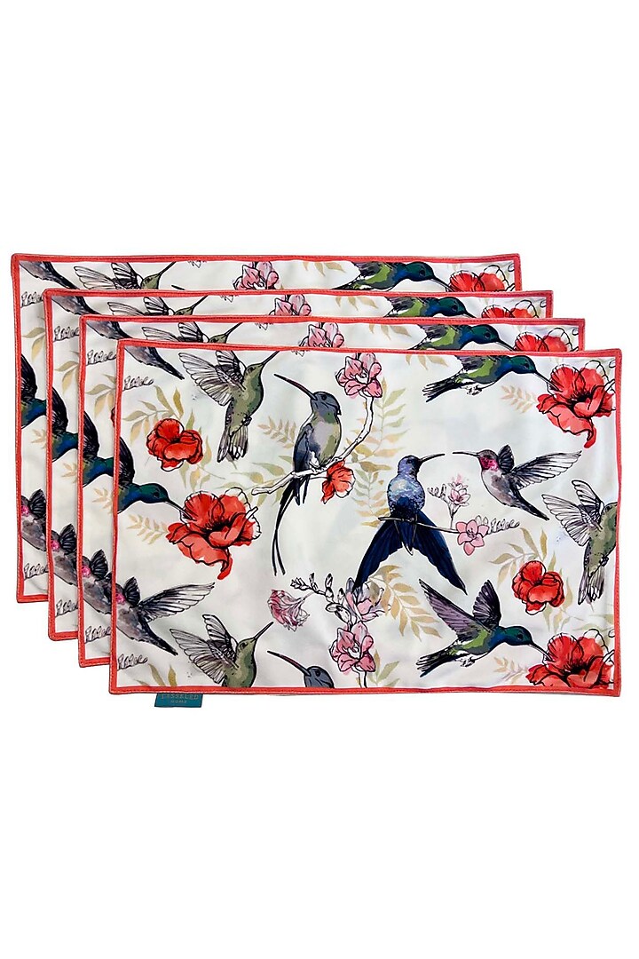 White Velvet & Silk Dupion Printed Placemats Set by Tasseled Home at Pernia's Pop Up Shop