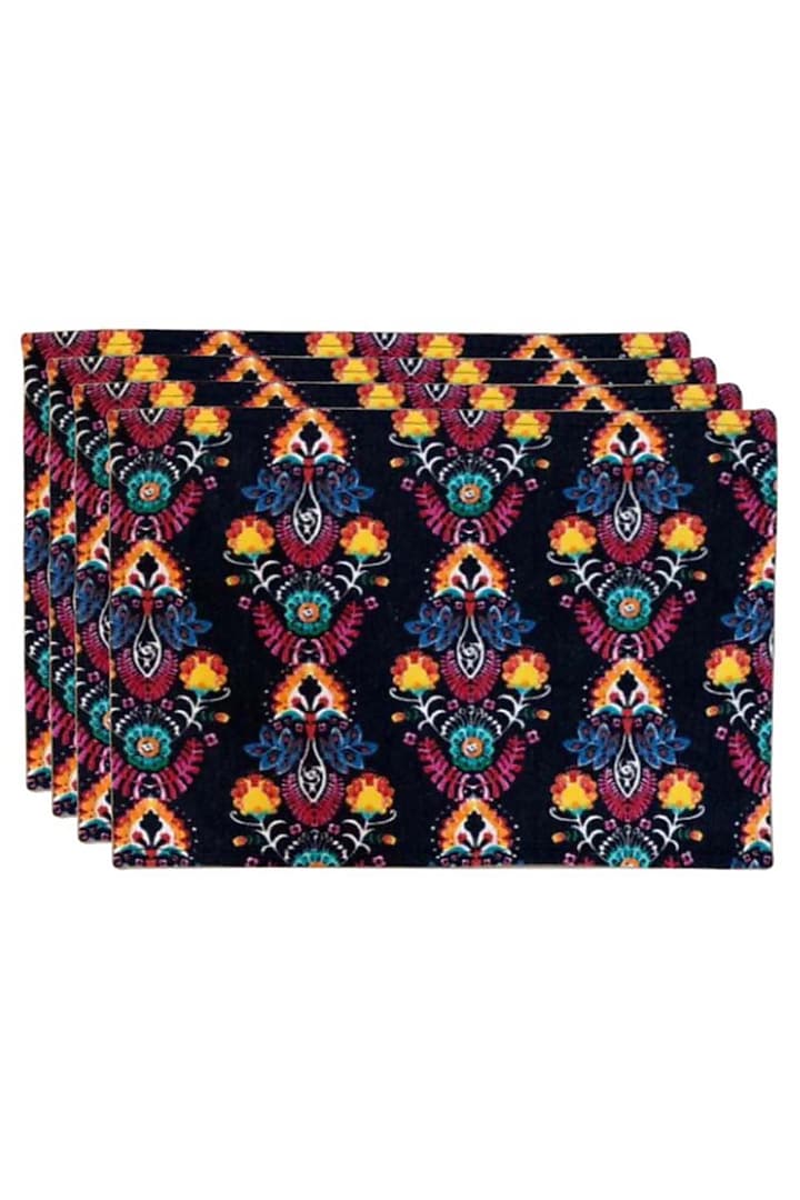 Black Cotton & Cotton Dupion Abstract Printed Placemats Set by Tasseled Home at Pernia's Pop Up Shop