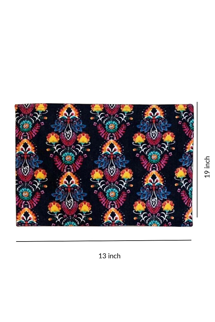 Black Cotton & Cotton Dupion Abstract Printed Placemats Set by Tasseled Home at Pernia's Pop Up Shop