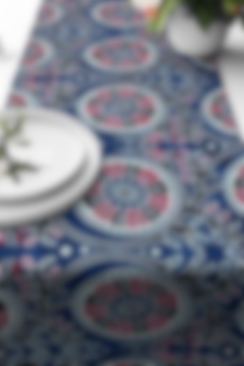 Blue Velvet & Silk Dupion Geometric Printed Table Runner by Tasseled Home at Pernia's Pop Up Shop