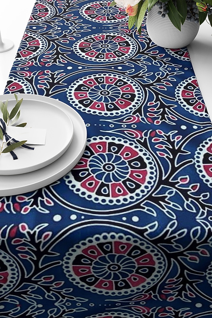 Blue Velvet & Silk Dupion Geometric Printed Table Runner by Tasseled Home at Pernia's Pop Up Shop