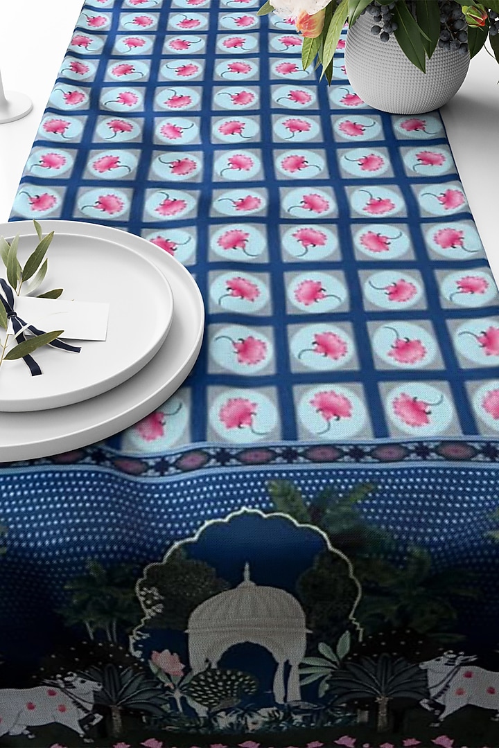 Blue Velvet & Silk Dupion Printed Table Runner by Tasseled Home at Pernia's Pop Up Shop