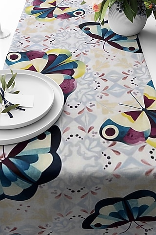 Green Velvet & Silk Dupion Abstract Printed Table Runner by Tasseled Home