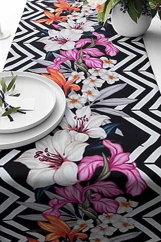 Multi-Colored Velvet & Silk Dupion Floral Printed Table Runner by Tasseled Home
