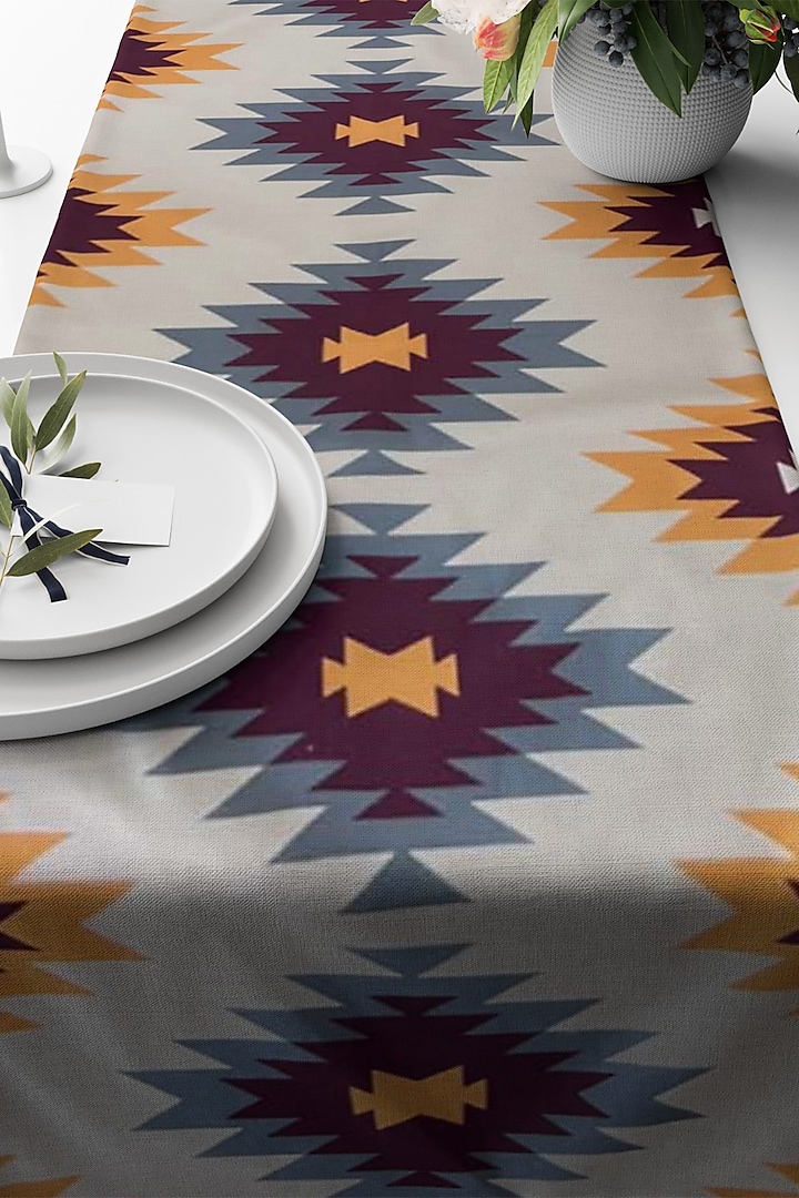 Multi-Colored Velvet & Silk Dupion Geometric Printed Table Runner by Tasseled Home