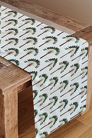 White Velvet & Silk Dupion Floral Printed Table Runner by Tasseled Home